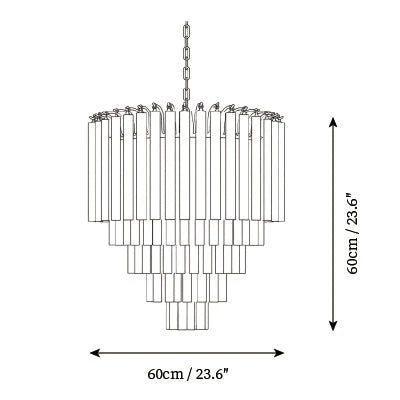 Modern Medium Fluted Art Glass Chandelier Line Art Dimension Diagram
