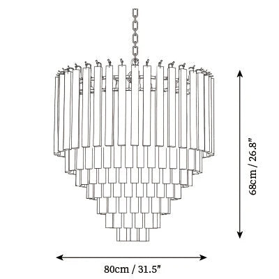 Modern Large Fluted Art Glass Chandelier Line Art Dimension Diagram