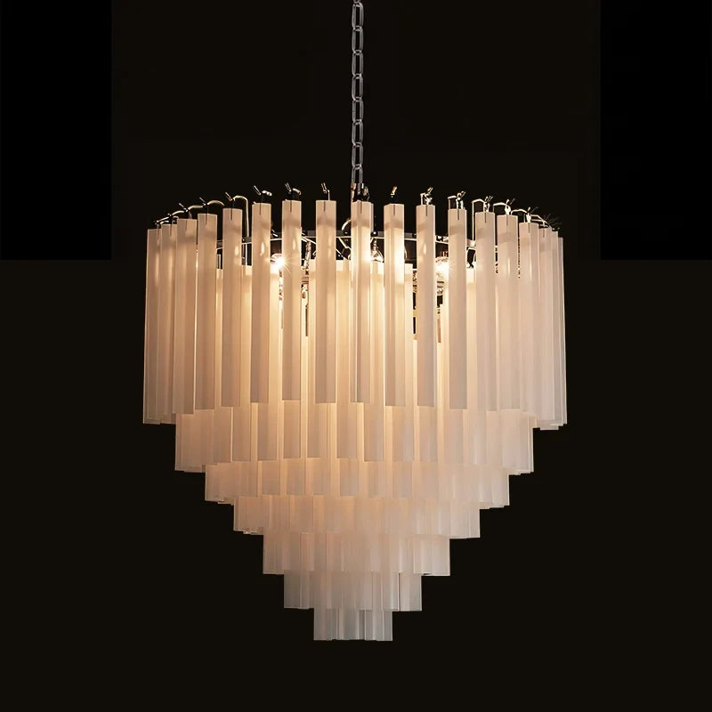 Frosted White Glass Rod Waterfall Chandelier