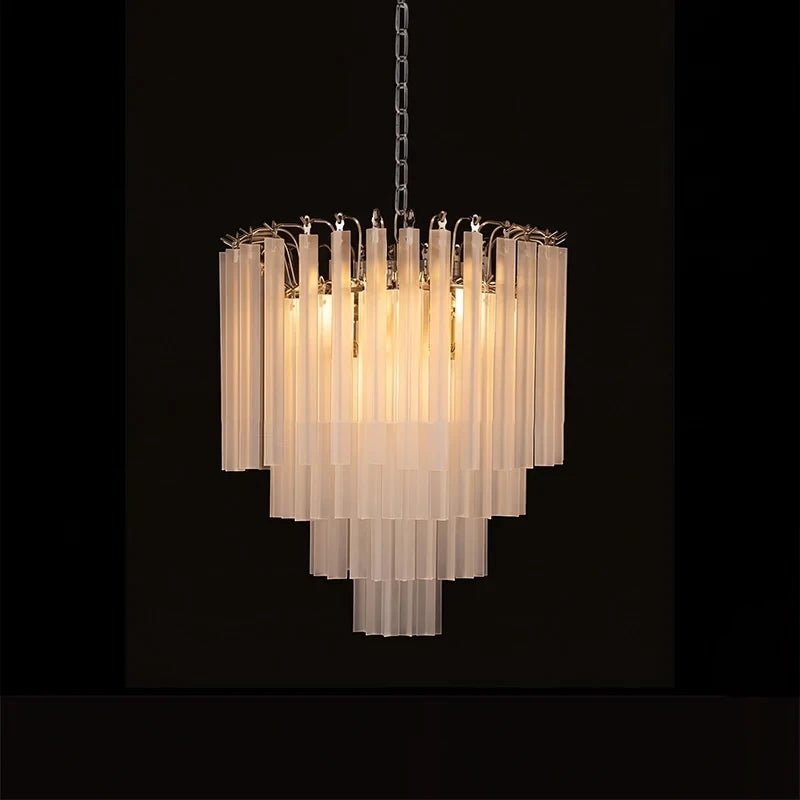 Frosted White Glass Rod Waterfall Chandelier