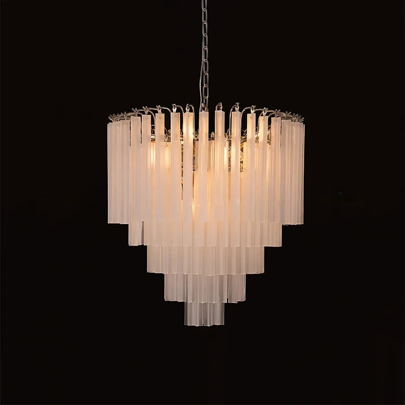 Frosted White Glass Rod Waterfall Chandelier