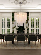 Modern Silver Frame Fluted Art Glass Chandelier in Grand Dining Room