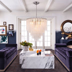 Modern Multi-Tier Fluted Art Glass Chandelier in Luxury Living Space