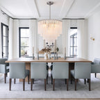 Modern Silver Frame Fluted Art Glass Chandelier in Contemporary Dining Space