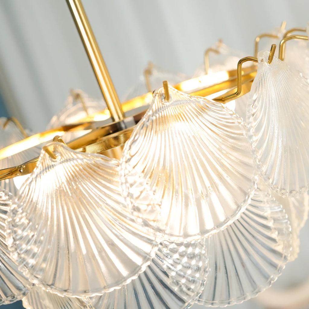 Close Up View of Frosted Scale Art Glass Texture and Brass Frame Details