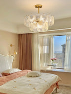Modern Frosted Scale Art Glass Chandelier in Elegant Bedroom Interior