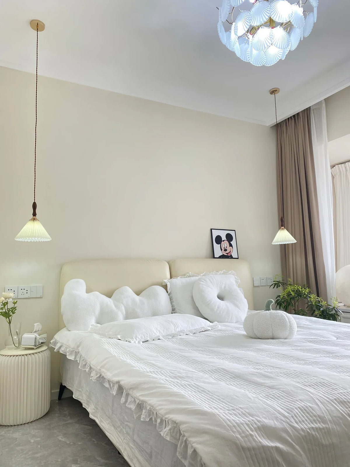 Modern Brass Scale Art Glass Semi-Flush Mount Chandelier in Cozy Bedroom