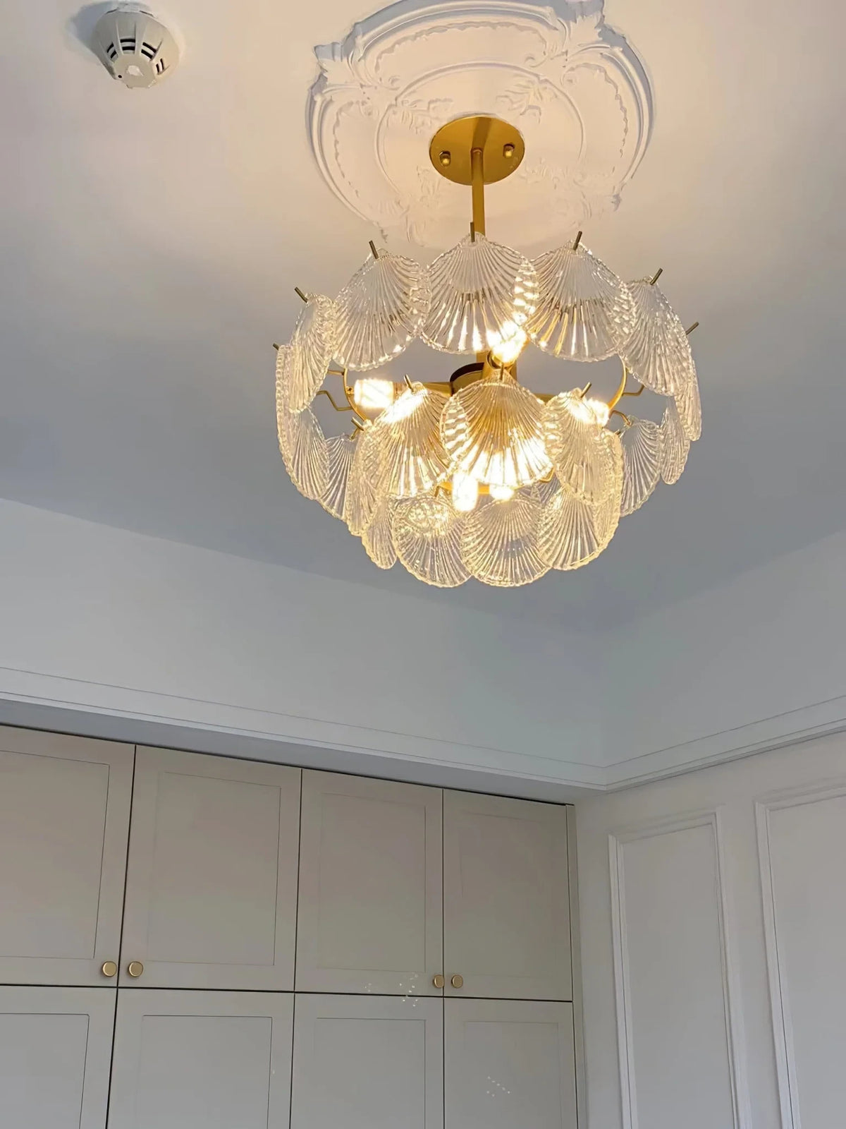 Illuminated Modern Frosted Scale Art Glass Chandelier Near Wardrobe Setting