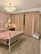 Modern Frosted Scale Art Glass Chandelier in Vintage Bedroom Setting