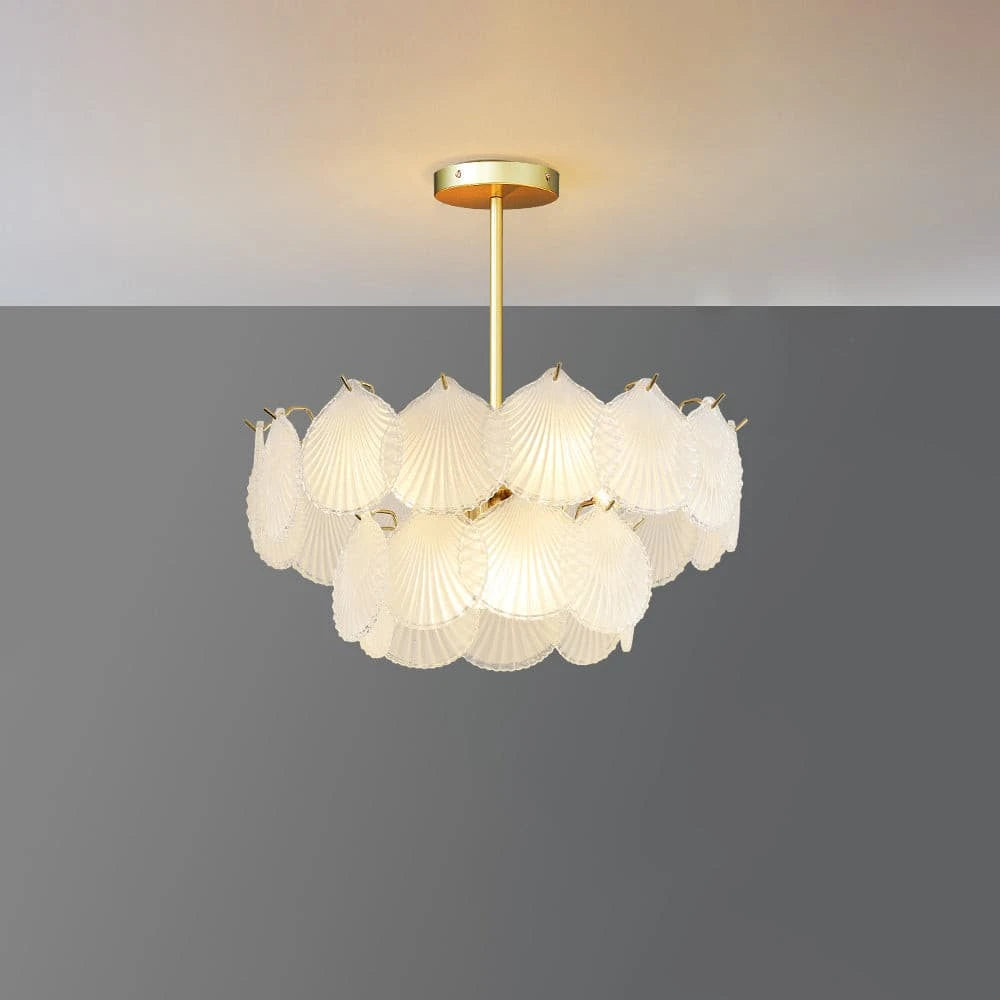 Illuminated Modern Frosted Scale Art Glass Chandelier Studio Display