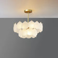 Illuminated Modern Brass Scale Art Glass Semi-Flush Mount Chandelier Studio Shot