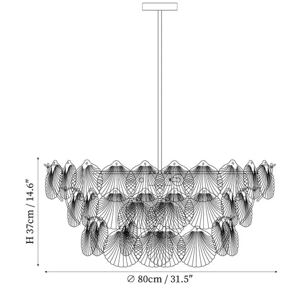 Modern Large Scale Art Glass Semi-Flush Mount Chandelier Line Art Dimension Diagram