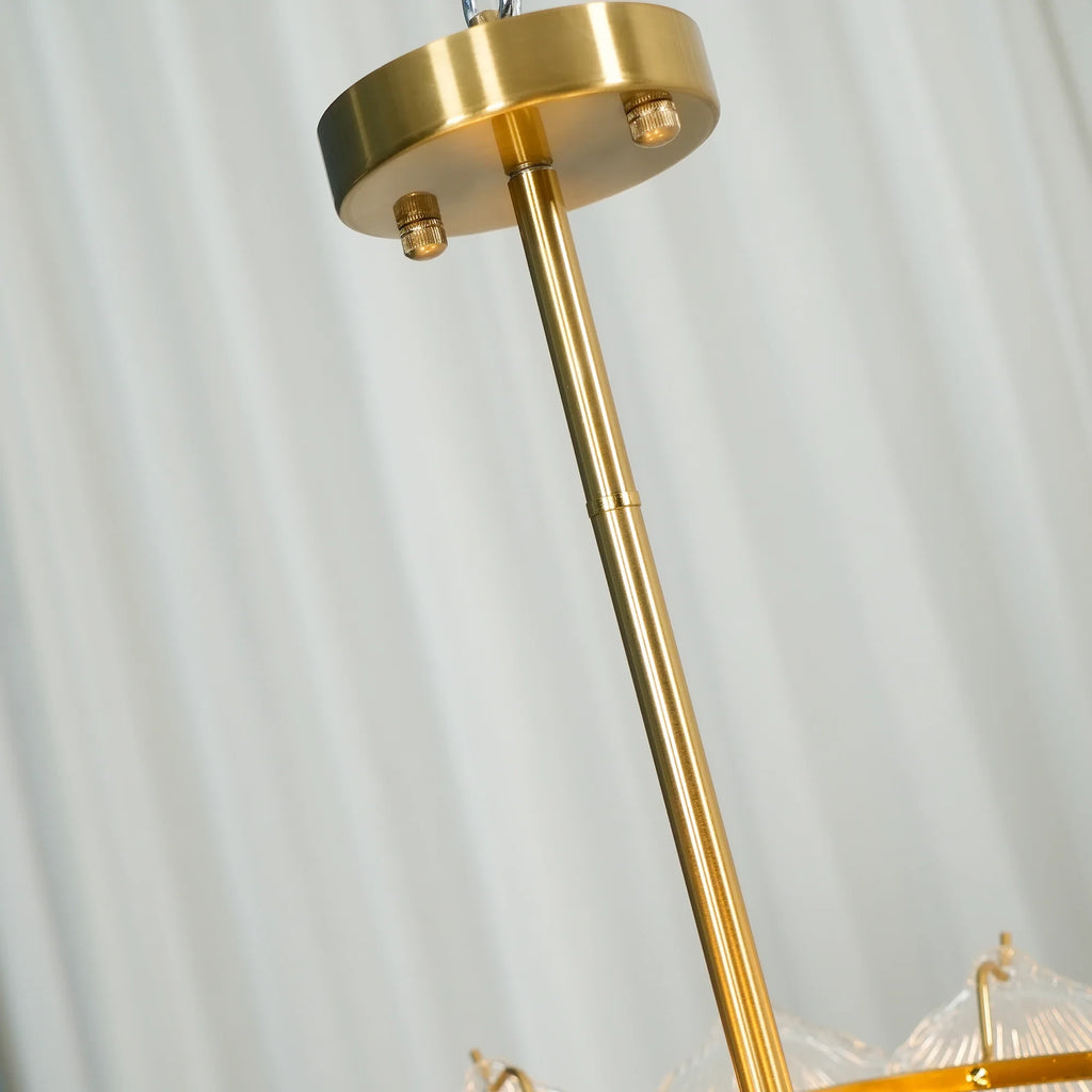 Close Up View of Modern Brass Canopy and Rod Connection Details