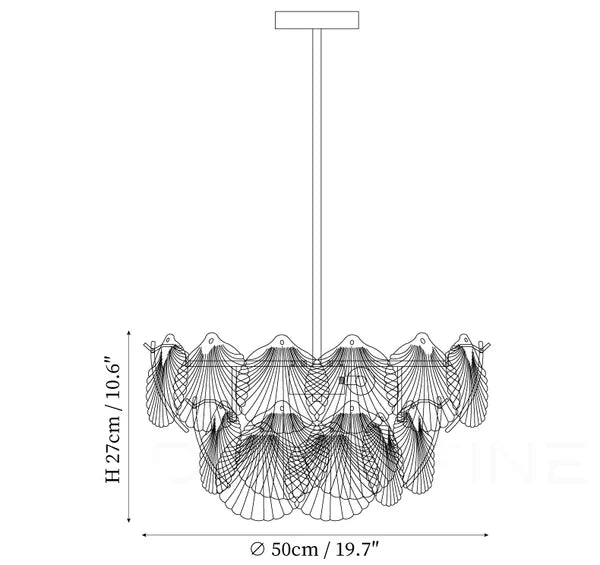 Modern Small Scale Art Glass Semi-Flush Mount Chandelier Line Art Dimension Diagram