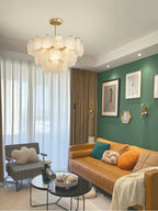 Modern Frosted Scale Art Glass Chandelier in Contemporary Living Room