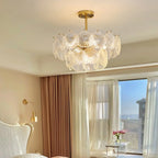 Modern Brass Scale Art Glass Semi-Flush Mount Chandelier in Master Bedroom