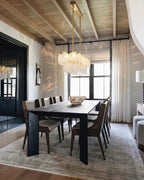 Modern Brass Scale Art Glass Linear Chandelier in Vintage Dining Room