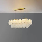 Illuminated Modern Brass Scale Art Glass Linear Chandelier Studio Shot