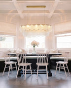 Modern Frosted Scale Art Glass Linear Chandelier Over Dining Nook