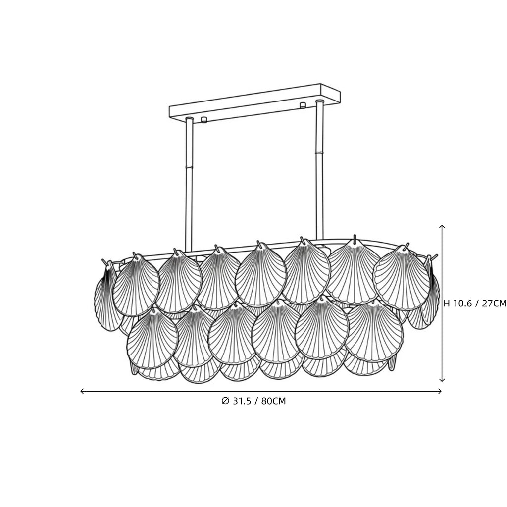 Modern Frosted Scale Art Glass Linear Chandelier Line Art Dimension Diagram