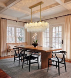 Modern Frosted Scale Art Glass Linear Chandelier in Formal Dining Room