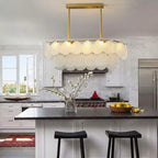 Modern Brass Scale Art Glass Linear Chandelier Over Kitchen Breakfast Bar