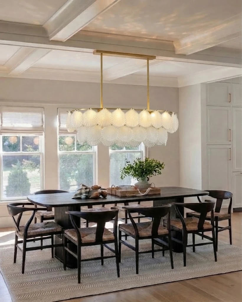 Modern Frosted Scale Art Glass Linear Chandelier in Luxury Dining Area