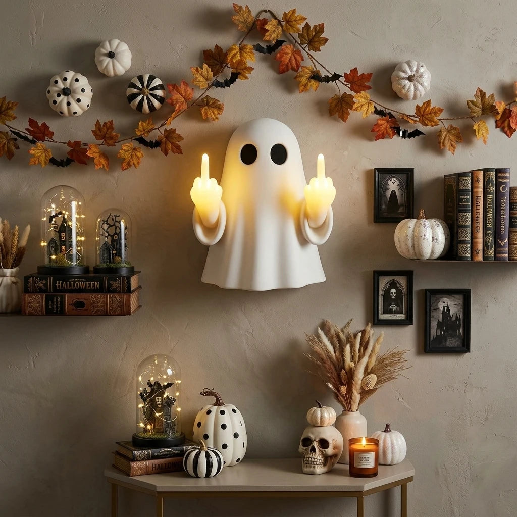 Funny Halloween Ghost Wall Sconce in Festive Living Room