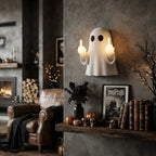 Funny Halloween Ghost Wall Sconce Over Living Room Fireplace