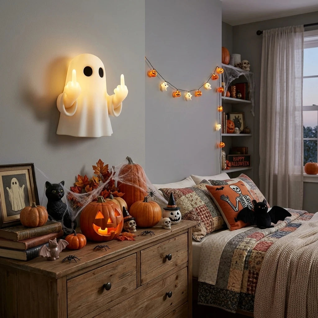 Funny Halloween Ghost Wall Sconce in Kids Bedroom Setting