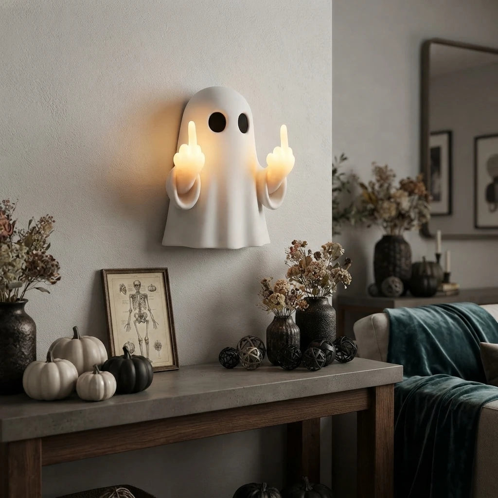 Funny Halloween Ghost Wall Sconce with Fall Pumpkin Decor
