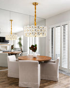 Modern White Floral Art Glass Chandelier Over Round Dining Table