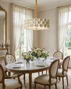 Modern Brass White Floral Chandelier in Elegant Dining Space