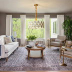 Modern White Floral Art Glass Chandelier in Bright Living Room