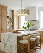 Modern White Floral Art Glass Chandelier Over Kitchen Island