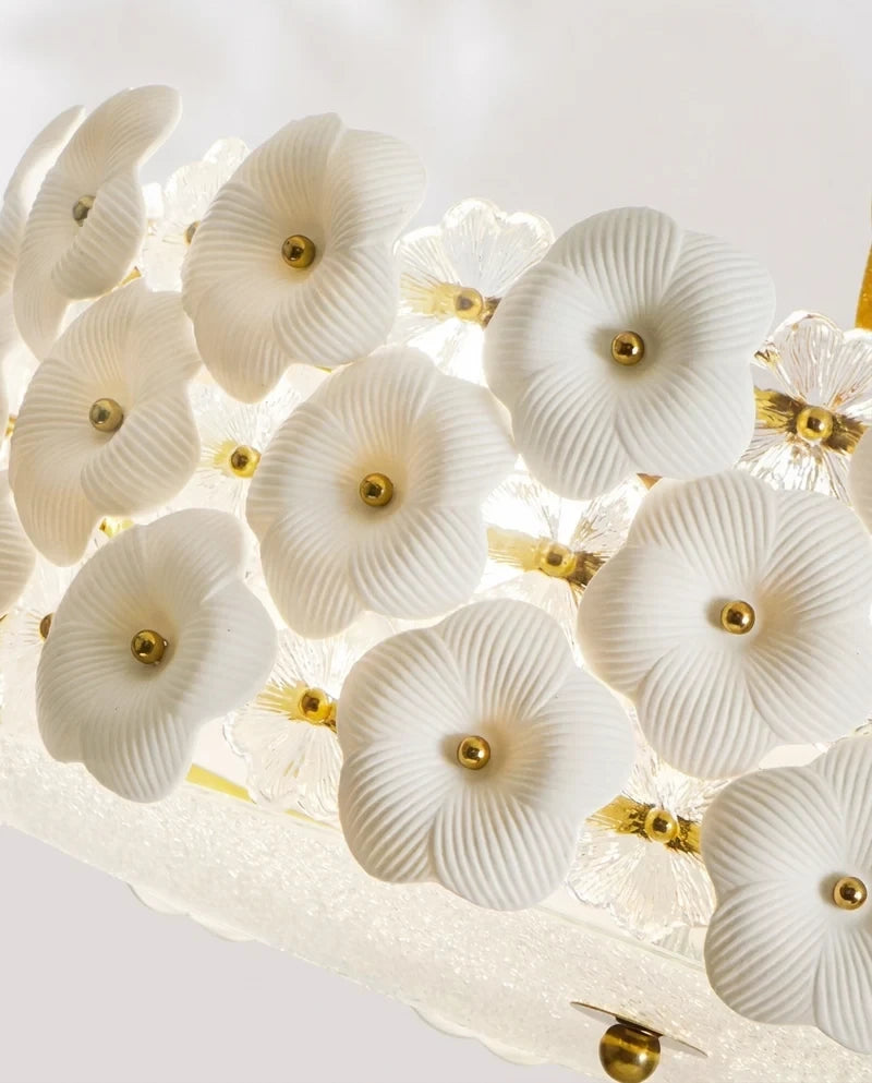 Close Up View of 3D White Floral Glass Petals Texture and Details