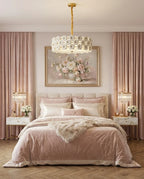 Modern Brass White Floral Chandelier in Master Bedroom Interior