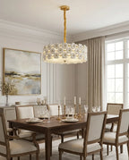 Modern Brass White Floral Chandelier in Stylish Dining Room
