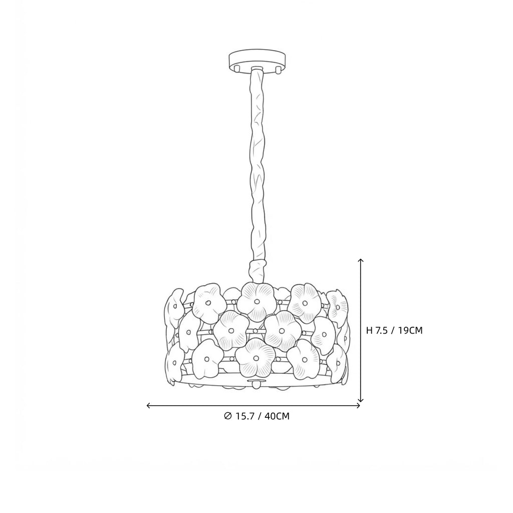 Modern Small White Floral Art Glass Chandelier Line Art Dimension Diagram
