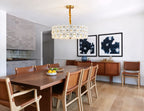 Modern White Floral Art Glass Chandelier in Open Plan Dining Setting