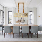Modern Double-Tier White Floral Art Glass Linear Chandelier in Contemporary Dining Area