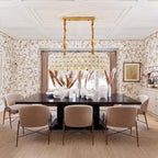 Modern Brass Double-Tier White Floral Linear Chandelier in Stylish Dining Setting