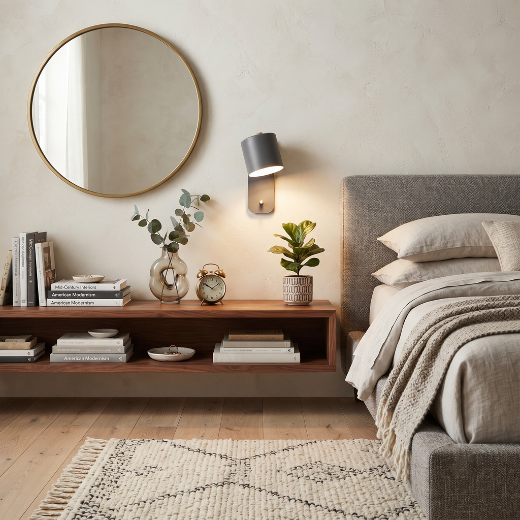 Modern Adjustable Wall Sconce Beside Master Bed