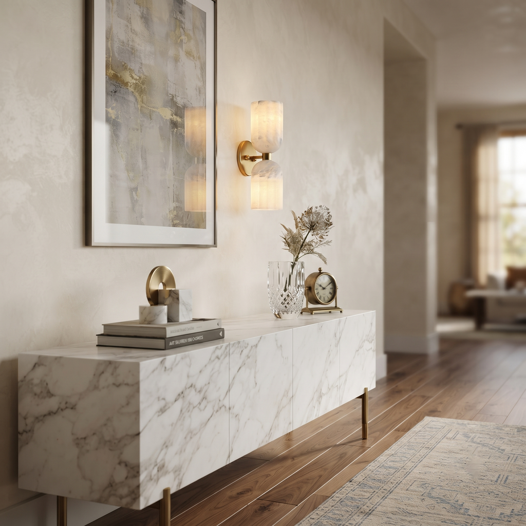 Lyra Ribbed Alabaster Dual Sconce