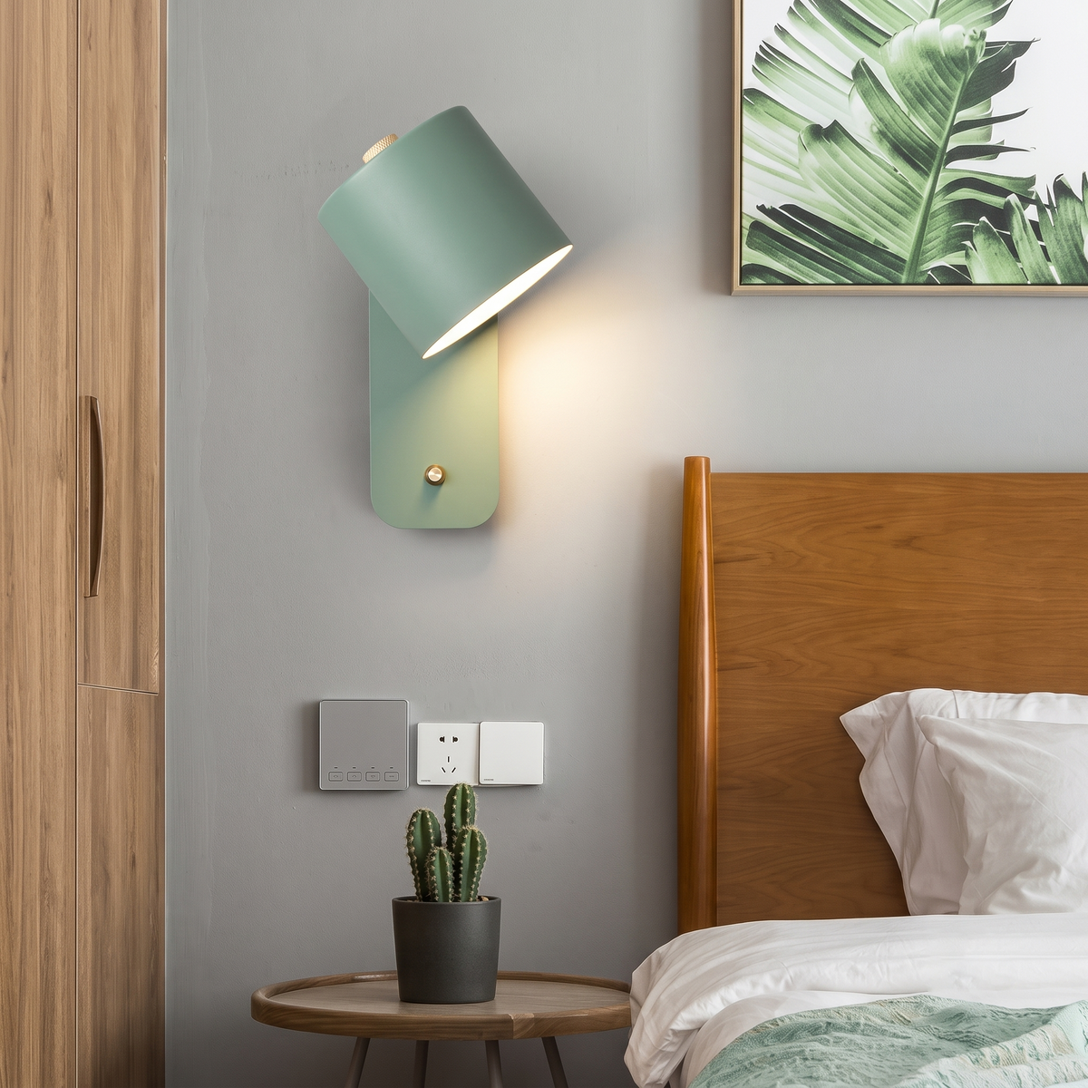 Modern Green Adjustable Wall Sconce as Bedside Reading Light