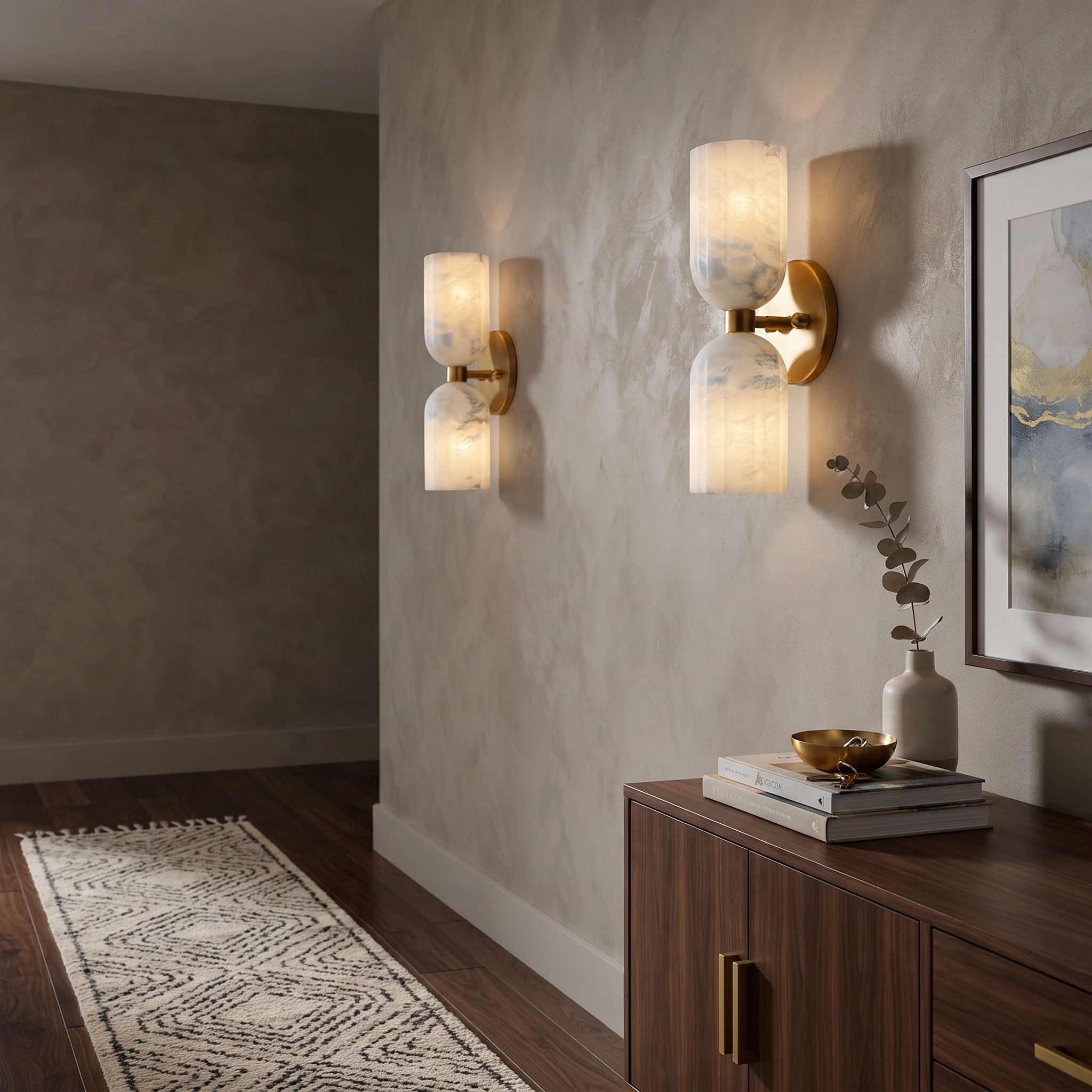 Lyra Ribbed Alabaster Dual Sconce