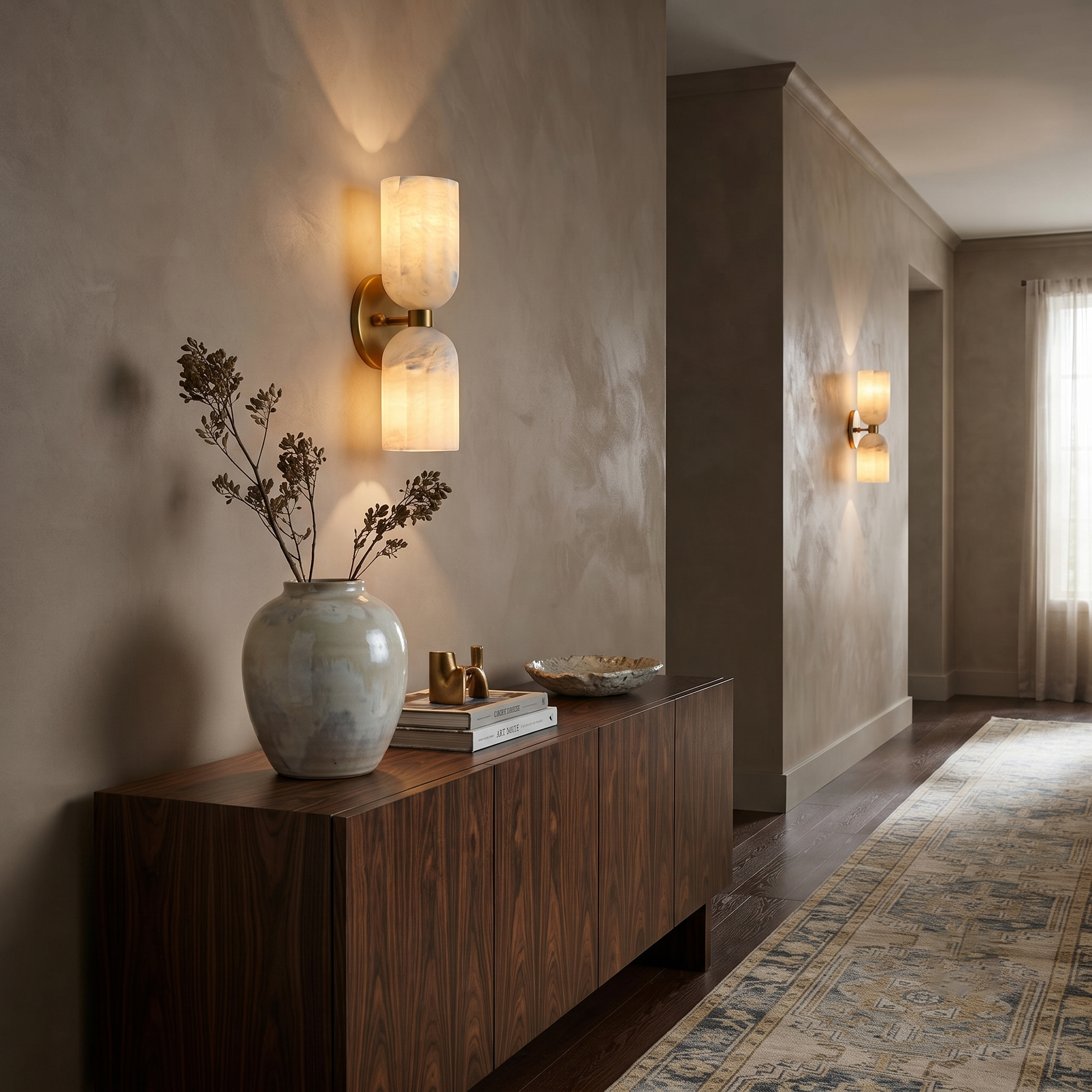 Lyra Ribbed Alabaster Dual Sconce