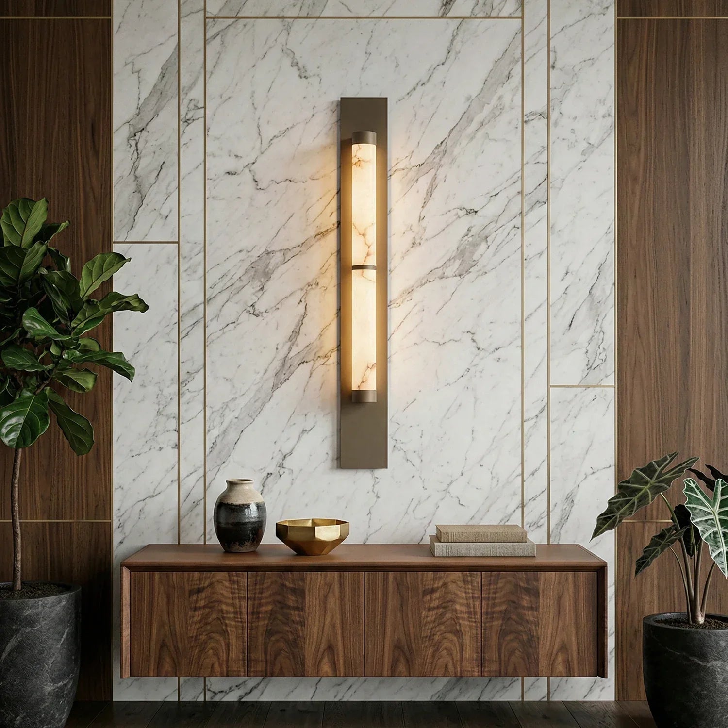 Geo Columnar Linear Alabaster Wall Sconce