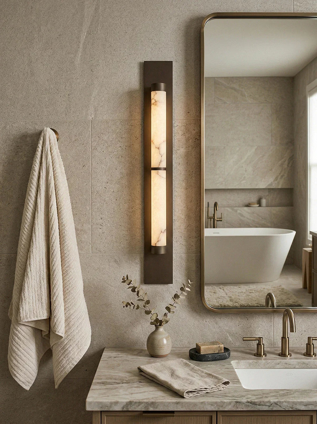 Geo Columnar Linear Alabaster Wall Sconce