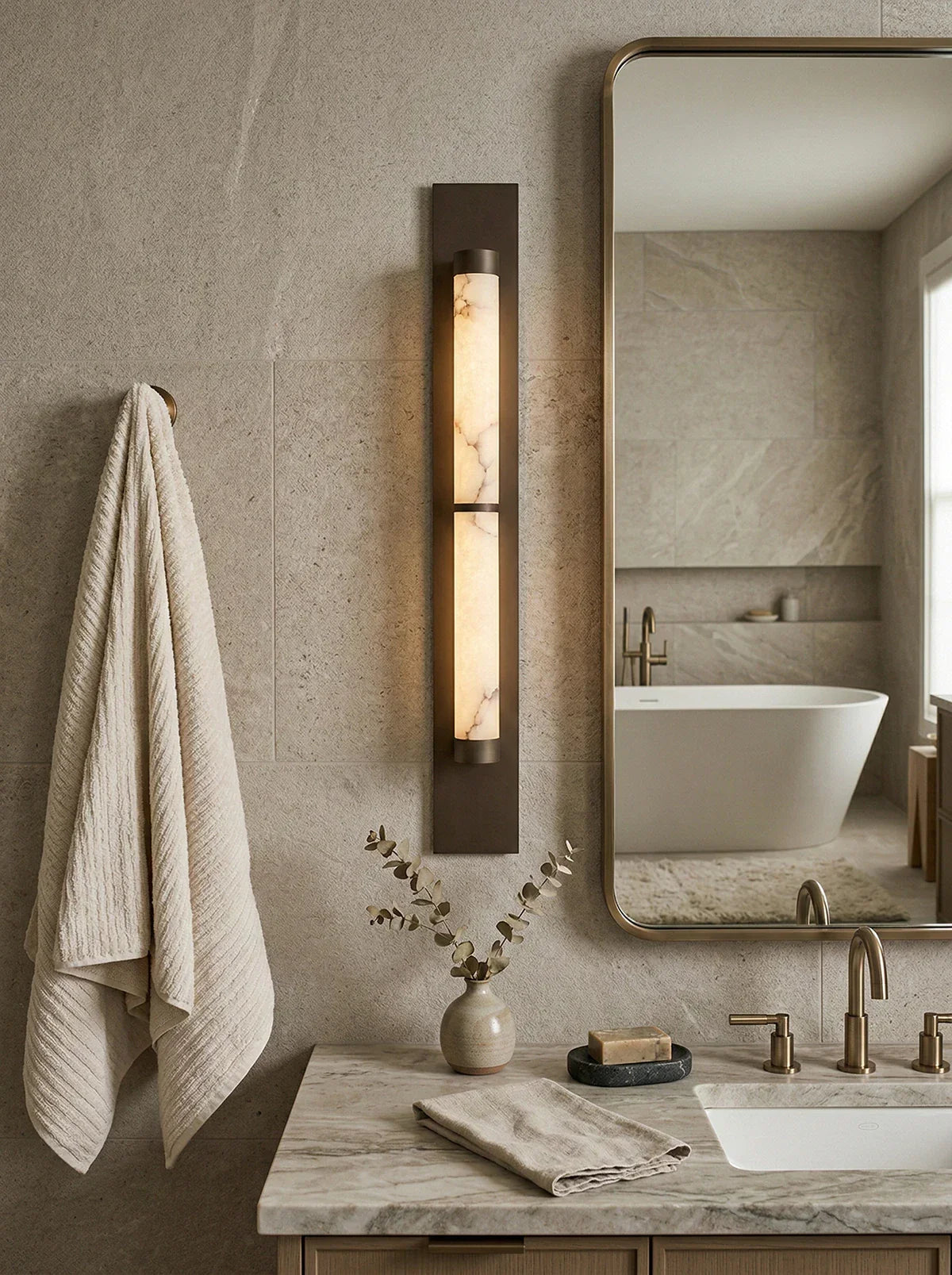 Geo Columnar Linear Alabaster Wall Sconce